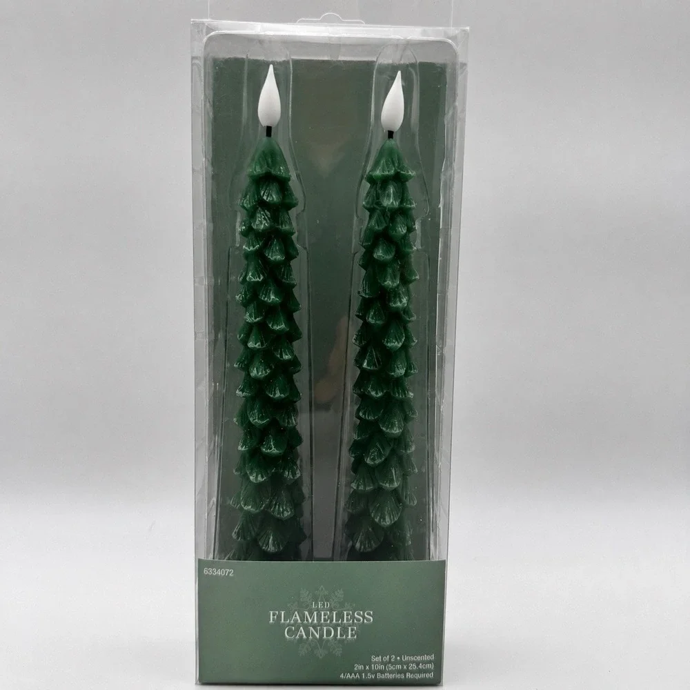Hobby Lobby Green Tree LED Taper Flameless Candles – Set of 2 – NEW